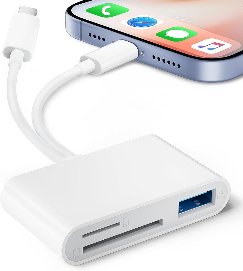 SUNTRSI SD Card Reader for iPhone iPad Camera with USB C, Dual Card Slot Memory Card Reader Supports SD/TF Card Trail Camera Viewer SD Card Adapter Portable Micro SD Card Reader No App Plug and Play - Image 1